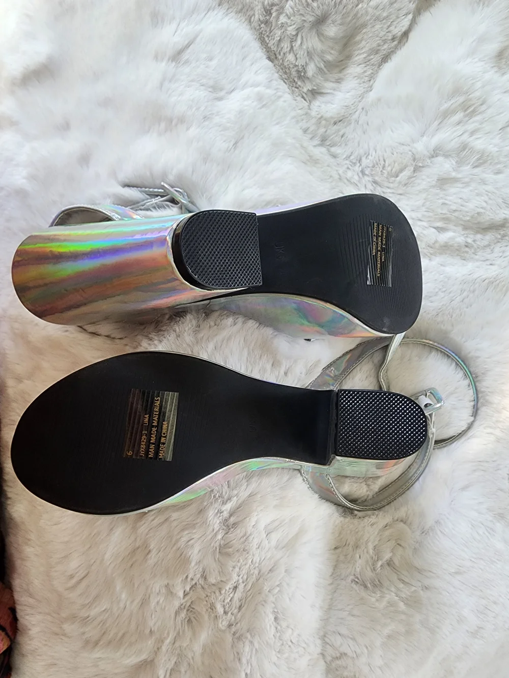 EGO Silver Holographic Platform Block Heel Sandals Size 9